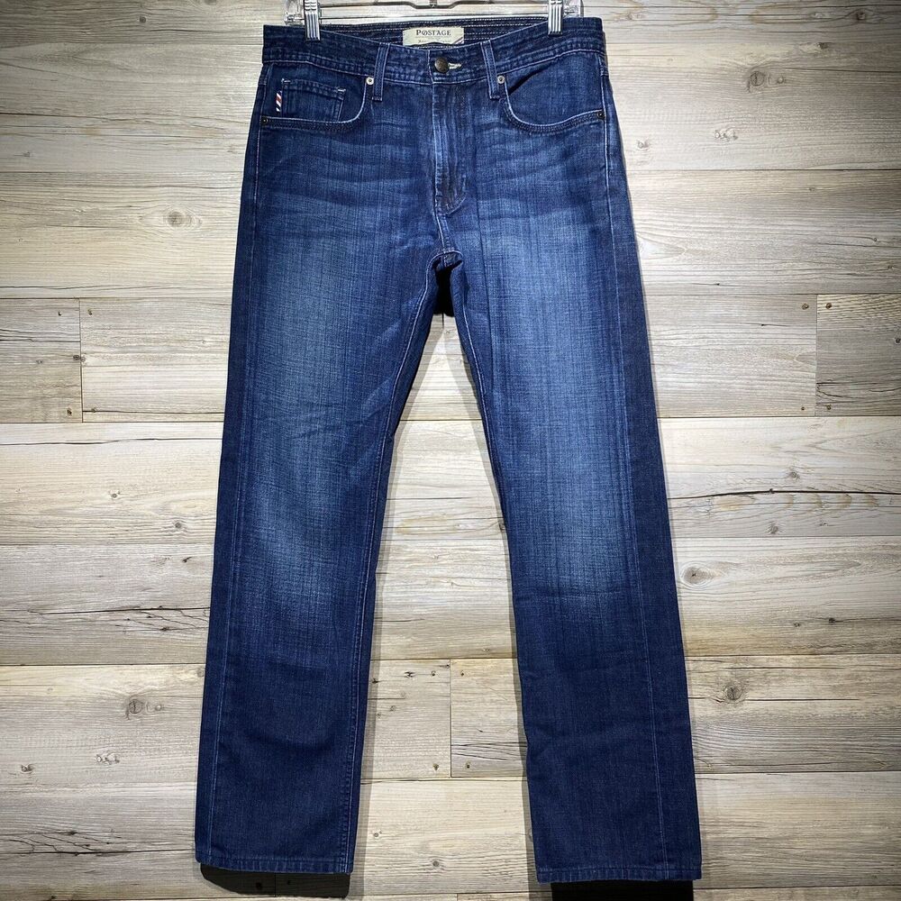 Post’age Buckle Straight Leg Blue Jeans Men’s 32 W31 L32 Handmade USA Mid-Rise